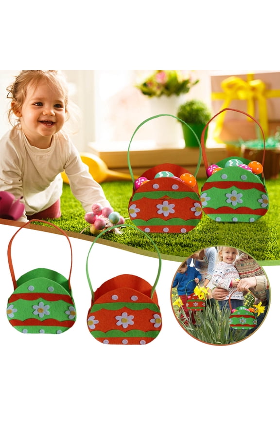 2PCS Cute Easter Cloth Basket Candy Gift Bucket Reusable Canvas Tote For Holiday Party Festival Egg Hunt Gift Display Decoration Tabletop Easter Celebration Bunny Gift Bag