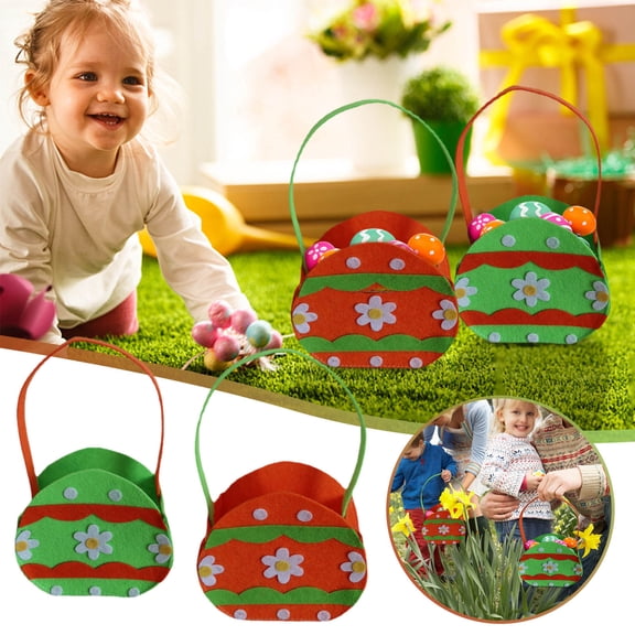 2PCS Cute Easter Cloth Basket Candy Gift Bucket Reusable Canvas Tote For Holiday Party Festival Egg Hunt Gift Display Decoration Tabletop Easter Celebration Bunny Gift Bag