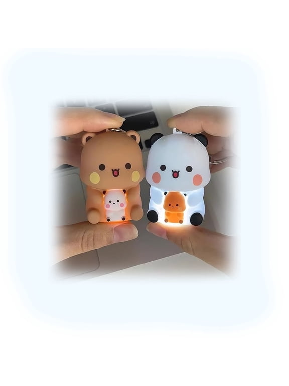 2PCS Cute Keychains BuBu Dudu, Mini Kawaii Cartoon Statue Bears Panda Figurine Key Chains for Women Girl Car Purse Backpack Keys Gifts