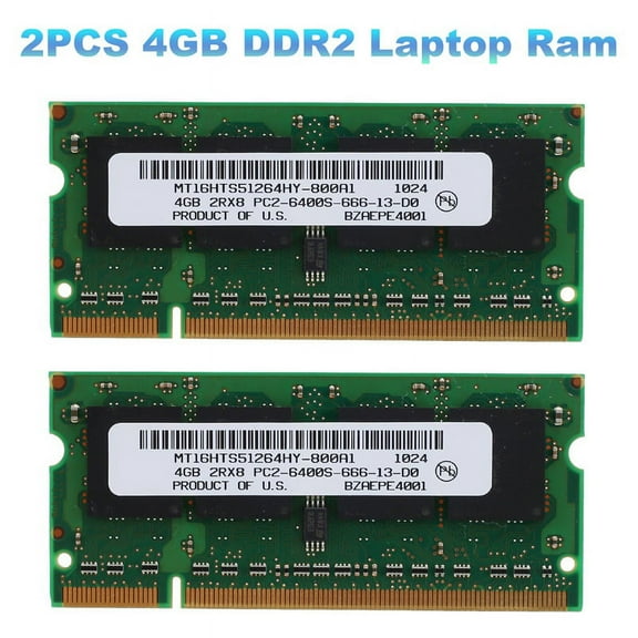 2PCS DDR2 4GB Laptop Ram 800Mhz PC2 6400 SODIMM 2RX8 200 Pins for Laptop Memory,2 x RAM,Green