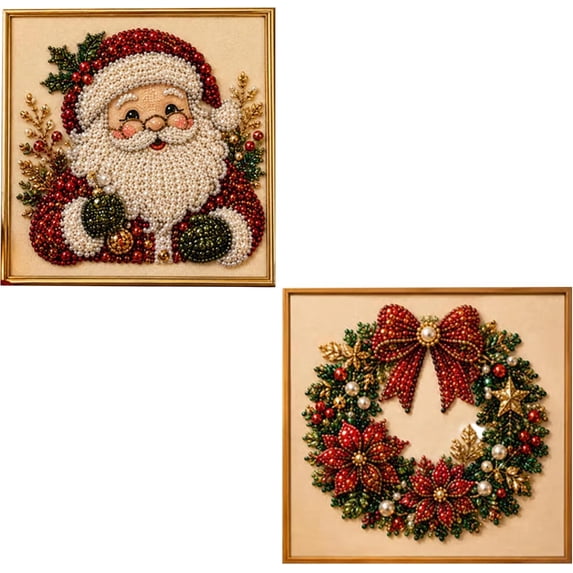 2PCS! DIY Christmas Pearl Diamond Painting Art Kit for Adults, Beginner-Friendly, 2027 3D Raised Pearl Beads Craft with Shimmering Effect, Handmade Art Craft for Home Wall Decor