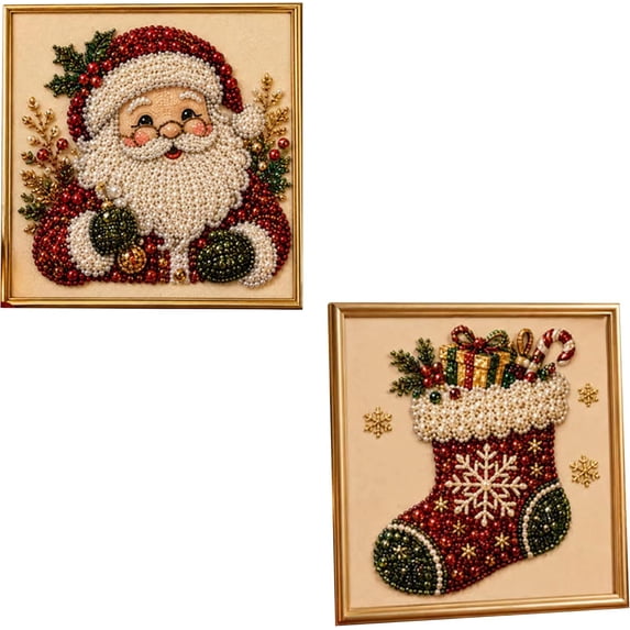 2PCS! DIY Christmas Pearl Diamond Painting Art Kit for Adults, Beginner-Friendly, 2027 3D Raised Pearl Beads Craft with Shimmering Effect, Handmade Art Craft for Home Wall Decor