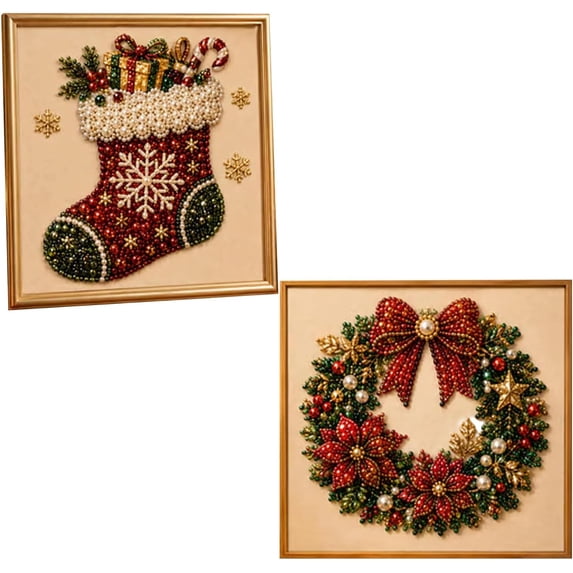 2PCS! DIY Christmas Pearl Diamond Painting Art Kit for Adults, Beginner-Friendly, 2027 3D Raised Pearl Beads Craft with Shimmering Effect, Handmade Art Craft for Home Wall Decor
