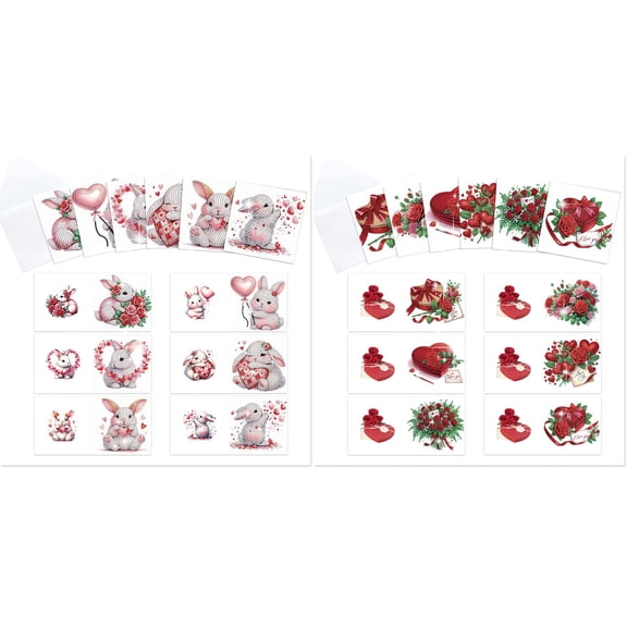 2PCS DIY Diamond Greeting Card Diamond Art Painting Creative Design Holiday Blessing Gift Folding Greeting Cards Six-piece Set(15*15cm) (With White Envelope)-2PCS