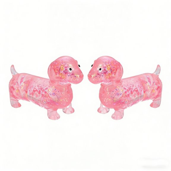 2PCS Dachshund Stress Toys Pink Slow Rising Toys Sparkly Sausage Dogs Gel Relief Stress Ball Cute Mini Dog Toys for Adult