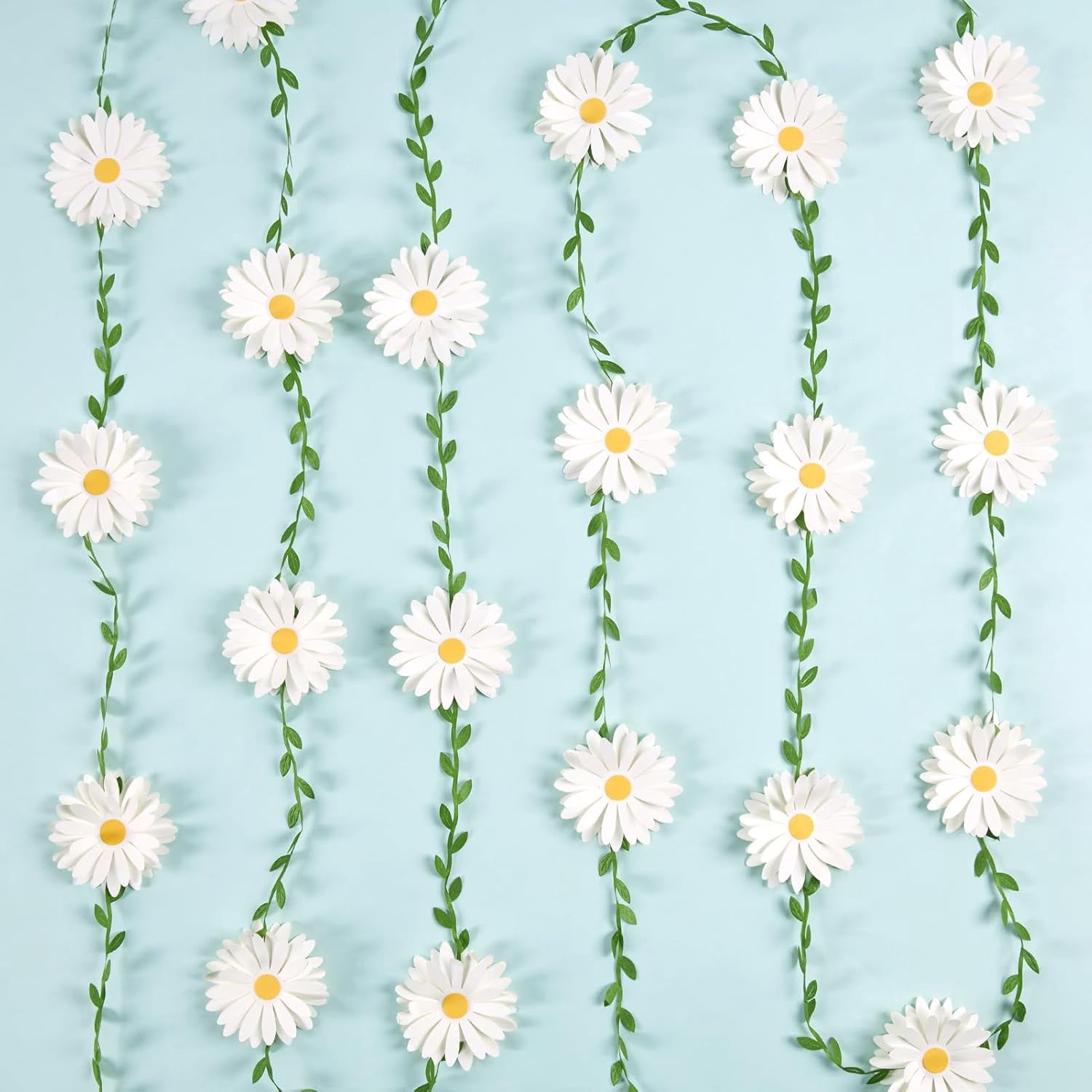 2PCS Daisy Flower Garlands, Banner Garland White Hanging Groovy Hippie ...