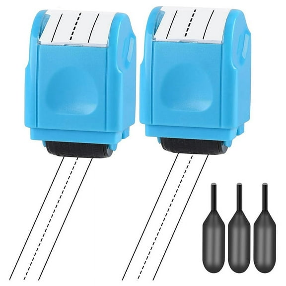 2PCS Dashed Handwriting Lines Roller Stamp, Self-Inking Practice Line Roller Stamp with 3 Refills,Blue
