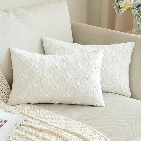2PCS Decorative Throw Pillow Covers Rhombic Jacquard Pillowcase Soft Square Cushion Case for Couch Sofa Bed Bedroom Living Room, 12 X 20Inch