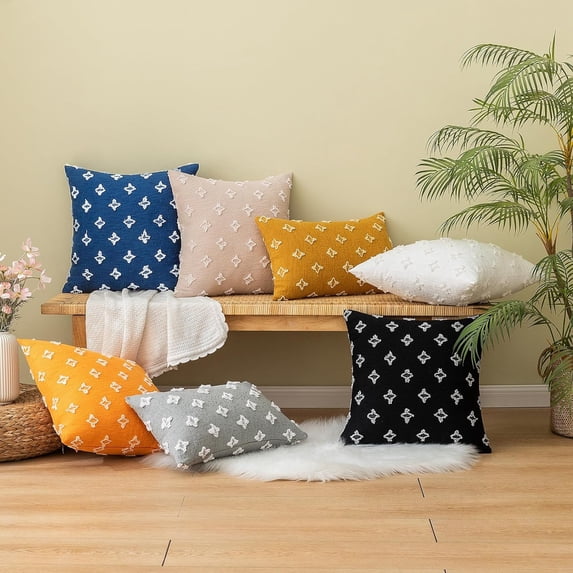 2PCS Decorative Throw Pillow Covers Rhombic Jacquard Pillowcase Soft Square Cushion Case for Couch Sofa Bed Bedroom Living Room, 12 X 20in