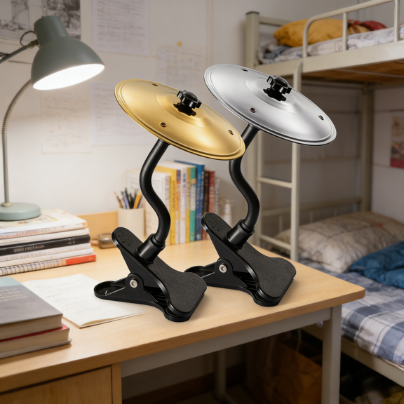 2PCS Desktop Crash Cymbal with Clamp Mount, Tabletop Drum for Desk Edge, Easy Install Music Accessory for Drummers & Music Lovers, Fun Desk Gadget (Silver+Gold)