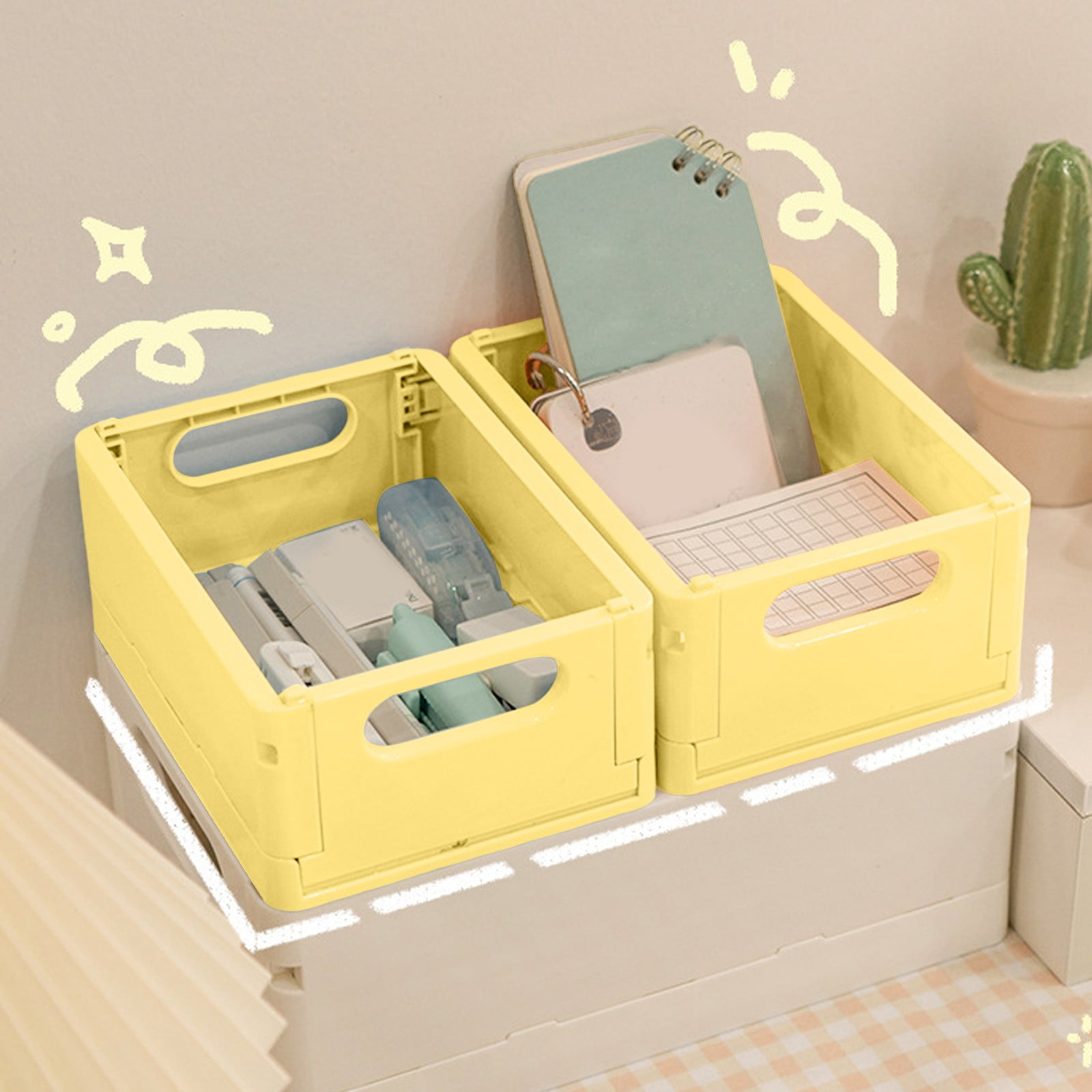 2PCS Desktop Folding Storage Basket Office Simple Book Snacks Toy