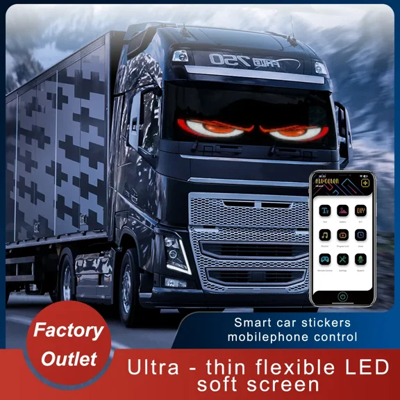 2PCS Devil Eyes for Car, 6.3"x25.2" Smart App & Remote Control Programmable LED Sign, Flexible Full Color Electra Eyes Windshield Decoration for Truck, SUV, DIY Matrix Panel