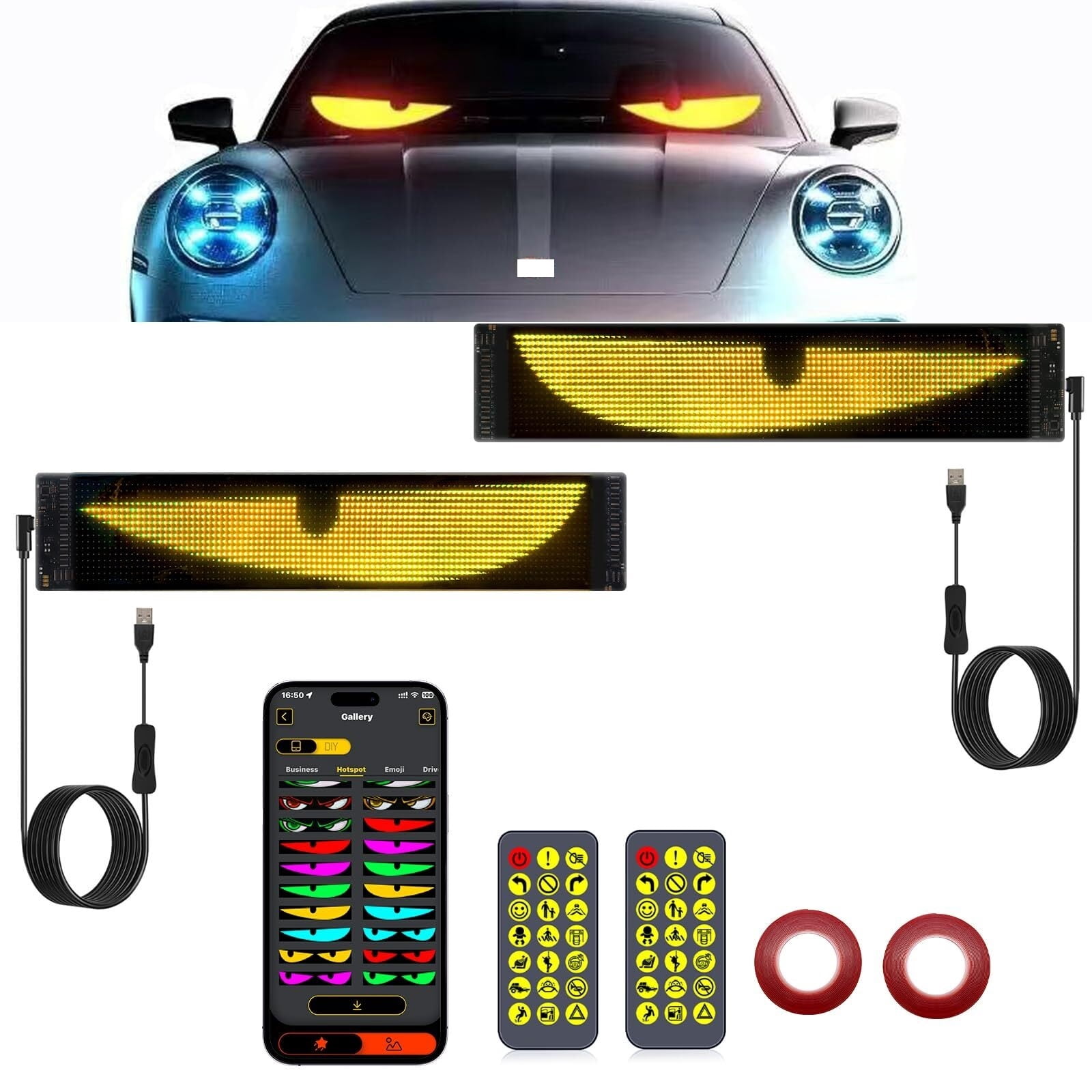 Devil Eyes Light For Auto's Diy Programmeerbaar Flexibel Led-scherm, Diy Auto Dynamische Led Slimme Kleurrijke Ooglamp Zacht Scherm For Auto(2 Pack,A 17.3 * 7cm