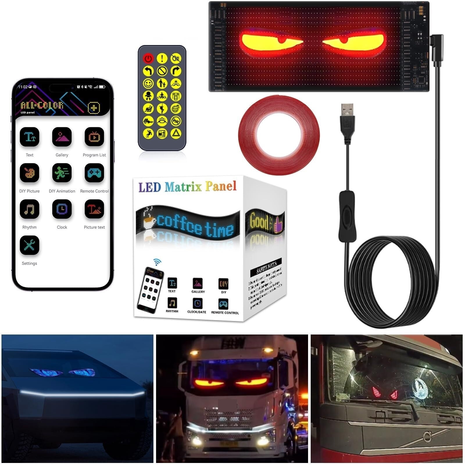 2PCS Devil Eyes Light For Cars,Colorful Eye Lamp Soft Screen for Car ...