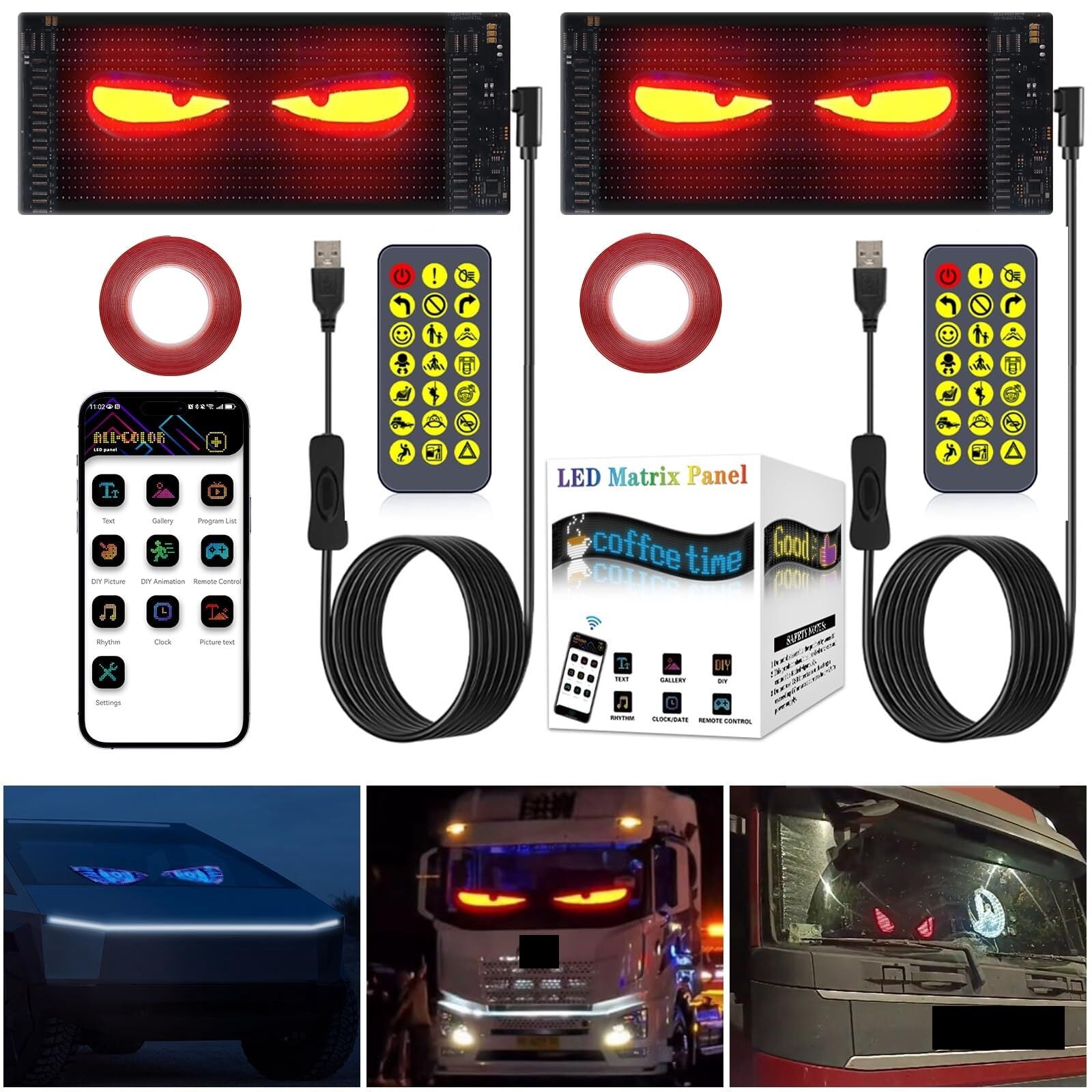 Programmable Led Eye Kit 2PCS Devil Eyes Light For Cars,Colorful Eye Lamp Soft Screen for Car ...