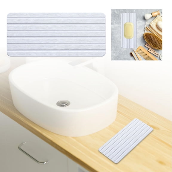 2PCS Diatomite Absorbent Stone Trays - Fast Drying Sink Tray for Kitchen & Bathroom, Natural Diatomaceous Earth Soap Holder & Dish Drying Mat, Non- Countertop Organizer