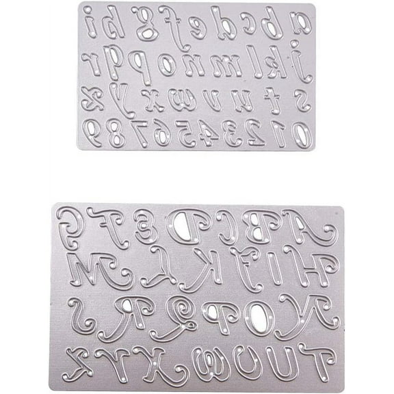 2PCS Dies Cut Alphabet Letter Cutting Dies Drawing Painting Stencils Scale Templates for Scrapbooking Photo Album and Craft Projects Matte Platinum Color