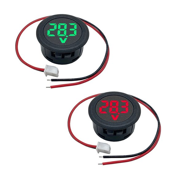 2PCS Digital Voltmeter DC 4-100V Round LED Display 2-Wire Voltage Tester Monitor Panel with Reverse Connection Protection for Car Auto Marine Red and Green