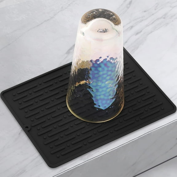 2PCS Dish Drying Mats, Heat-resistant Silicone Mat for Kitchen Counter, Non-Slip Dish Dry Mat Dishwasher Safe Small, Black