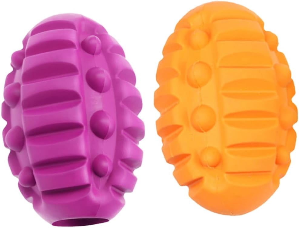 2PCS Dog Chew Ball, Interactive Aggressive chewers Dog Toy, for Teething and Teeth Cleaning, Natural Rubber Durable Football Dog Toy for Small and Medium Breeds(Orange+Rose)