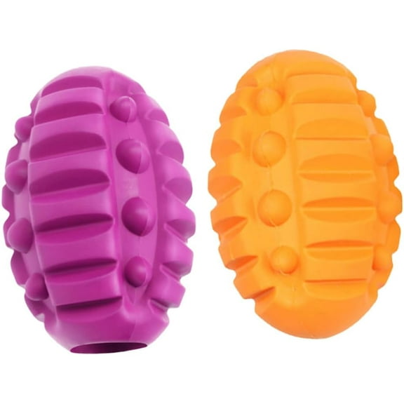 2PCS Dog Chew Ball, Interactive Aggressive chewers Dog Toy, for Teething and Teeth Cleaning, Natural Rubber Durable Football Dog Toy for Small and Medium Breeds(Orange+Rose)