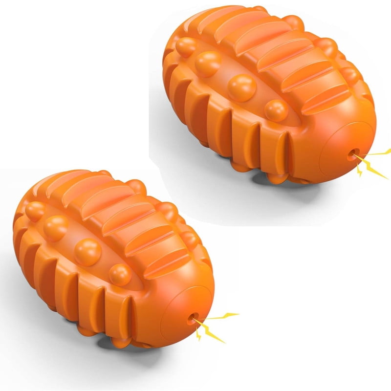 2PCS Dog Chew Ball, Interactive Aggressive chewers Dog Toy, for Teething and Teeth Cleaning, Natural Rubber Durable Football Dog Toy for Small and Medium Breeds(Orange+Orange)