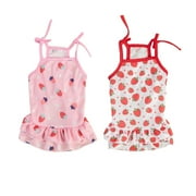 2PCS Dog Dresses Set, Dog Summer Beach Skirts, Braces Skirt Apparel Swimsuit Outfit for Cat Small Medium Dog Strawberry 2XL