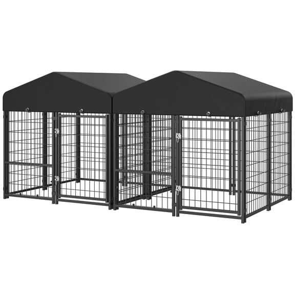 2PCS Dog Kennel Outdoor, Outside Dog Kennel with Roof & Removable Doggy Door Allow Connecting Your Dog House, Square Pet Enclosure Dog Run Yard for Medium/Small Dogs(4'Lx4'Wx4.6'H)