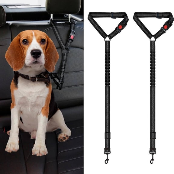 2PCS Dog Seat Belt, Pet Car Seat Belt with Elastic, Adjustable Nylon Reflective with Bungee Buffer 2 in 1 Adjustable Headrest Restraint Reflective Puppy Safety Harness for Small Medium Large Dogs