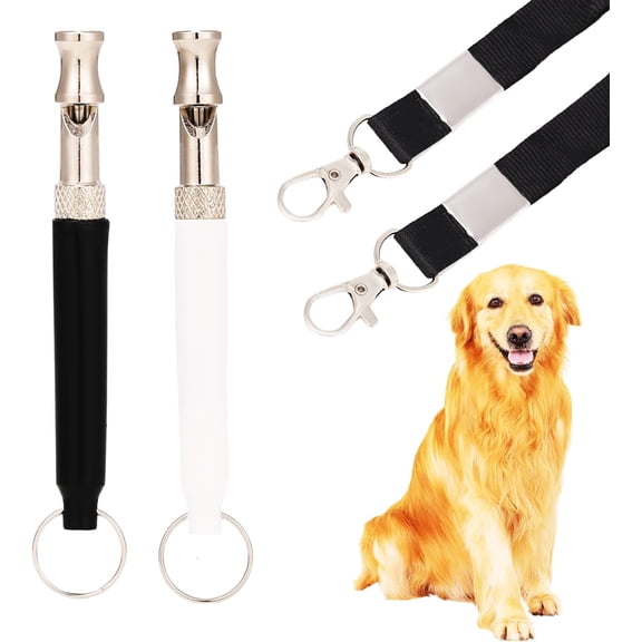 2PCS Dog Training Whistle, Professional Ultrasonic Recall Dog Training Whistles to Stop Barking Neighbors DogAdjustable Silent Dog Whistle, with Lanyard(Black + White)
