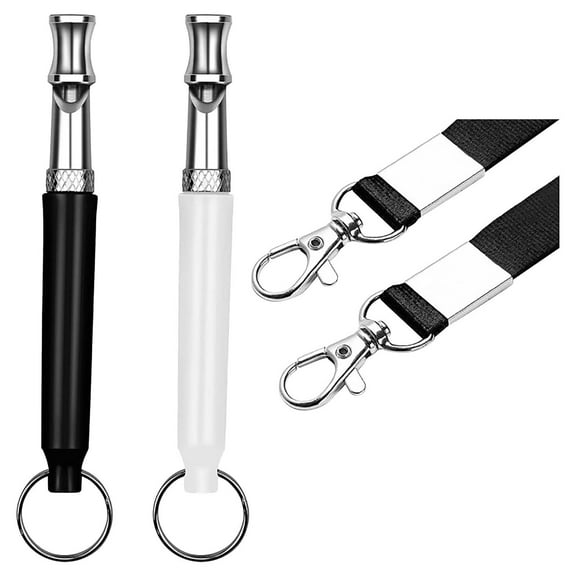 2PCS Dog Whistle to Call Your Dog, Dog Whistle to Stop Barking Neighbors Dog, Adjustable Ultrasonic Silent Dog Whistle Keychain, Professional Recall Dog Training Whistles, with Lanyard (Black&White)