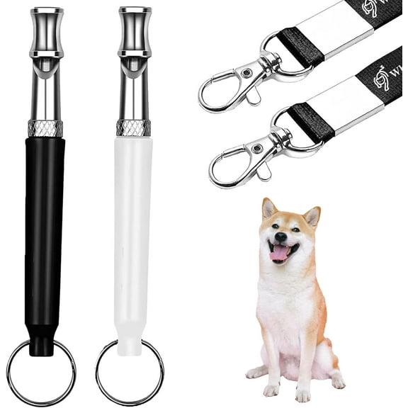 2PCS Dog Whistle to Make Dogs Come to You, Professional Ultrasonic Recall Dog Training Whistles to Stop Barking Neighbors DogAdjustable Silent Dog Whistle, with Lanyard(Black + White)