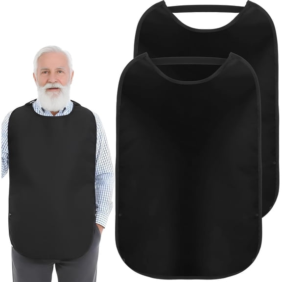 2PCS Double Layer Stretchable Adult Bibs, Reusable Waterproof Washable Clothing Protector Feeding Bib For Men Women And Seniors Large Adult Bibs For Eating (Black)