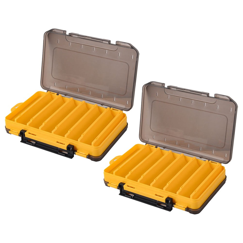 2PCS Double Sided Fishing Tackle Boxes 14 Compartments Lures Organizer A Handle