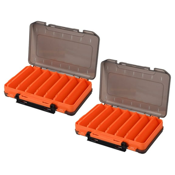 2PCS Double Sided Fishing Tackle Boxes 14 Compartments Lures Organizer A Handle