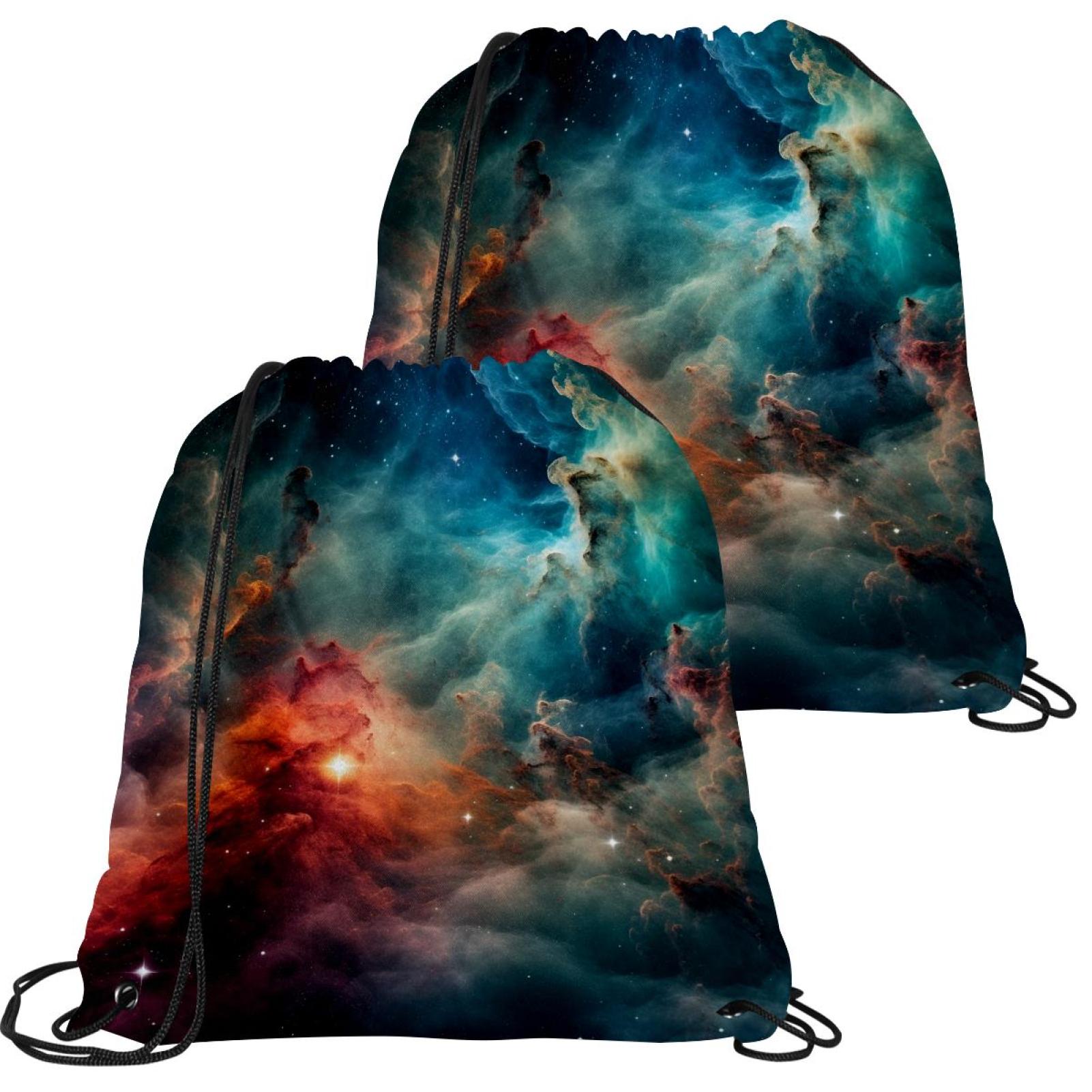 2PCS Drawstring Bags Drawstring Gym Bag Stars Nebula Draw String Bags