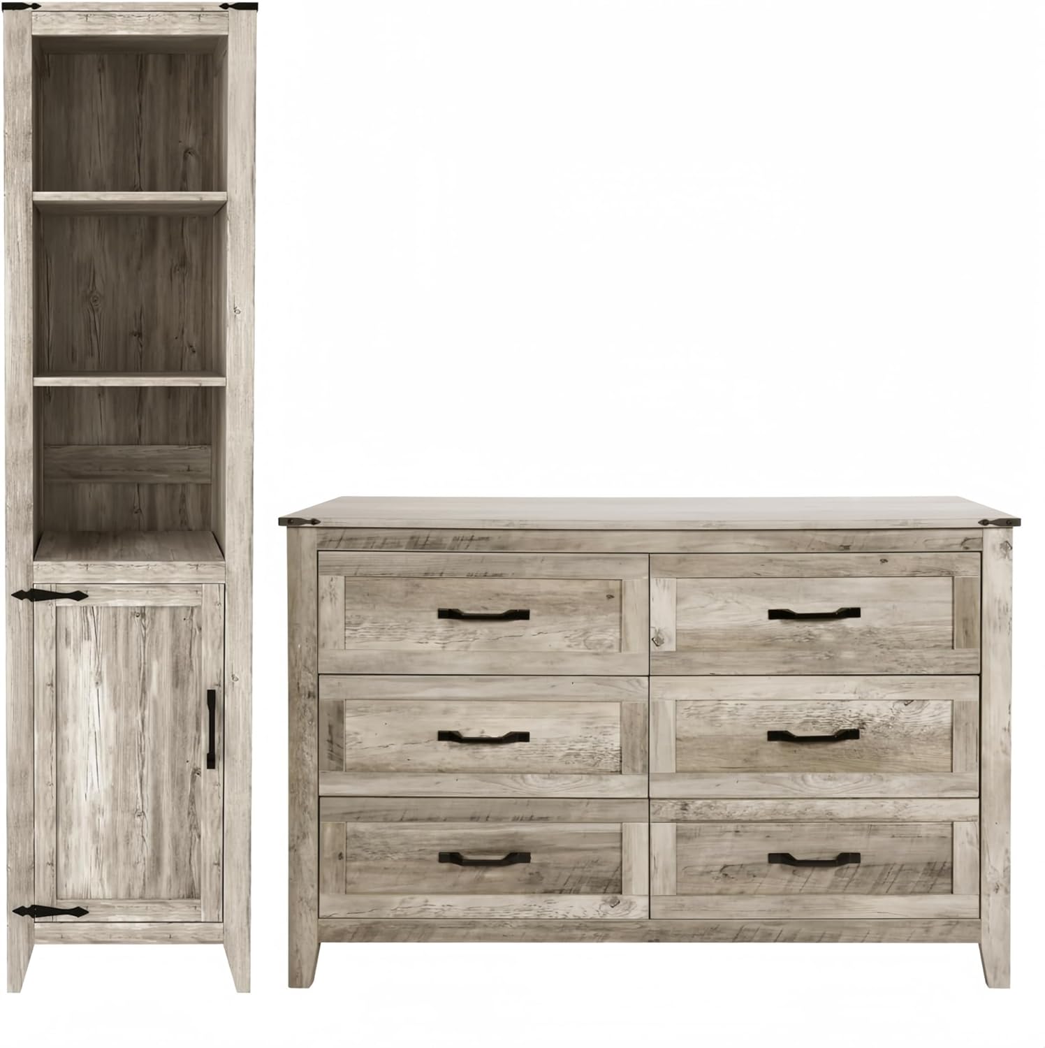 2PCS Dresser Set, Farmhouse Bedroom Set, 6 Drawer Dresser, 5 Shelf Tall