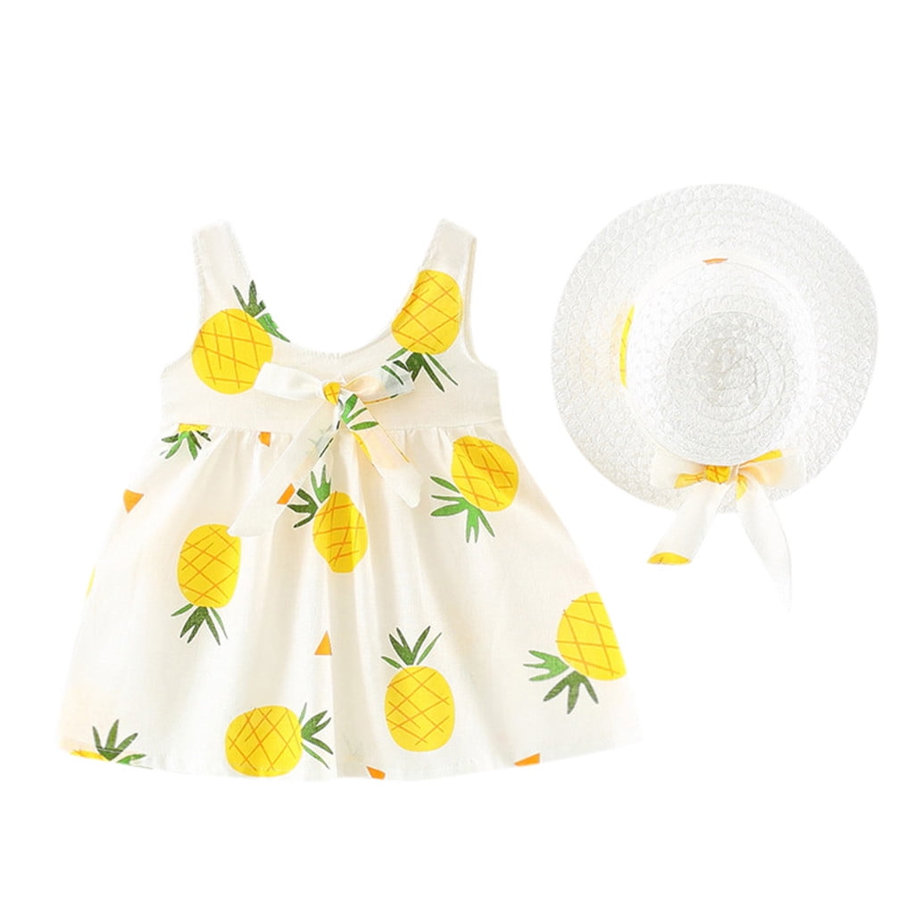2PCS Dresses Outfits for Girls Sleeveless Pineapple Print Bow Dress ...