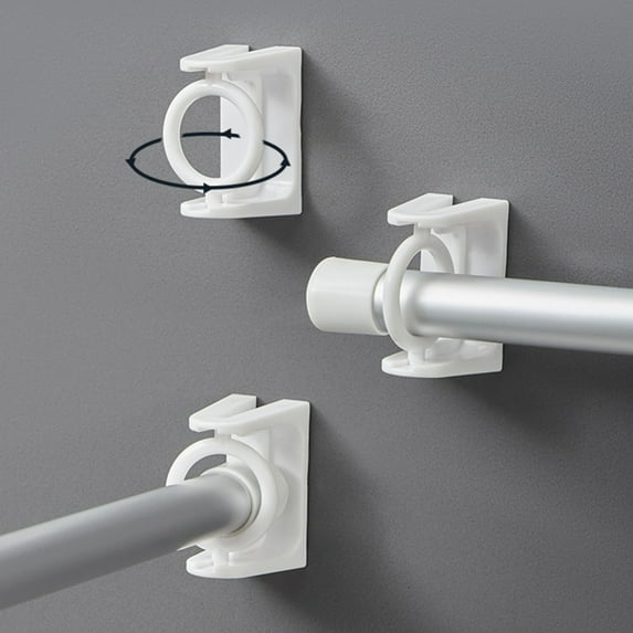 2PCS No Drill Curtain Rod Brackets No Drilling Self Adhesive Curtain Rod Holder Hooks Nail Free 360 Rotatable Ring Curtain Rod Hooks Hangers for Bathroom Kitchen Home Bathroom and Hotel