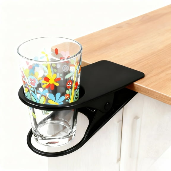 2PCS Drinking Cup Holder Clip, Cup Holder for Table Desk Clamp on Cup Holder Storage Saucer Clip Water Coffee Mug Holder Saucer Clip Design for Home Office