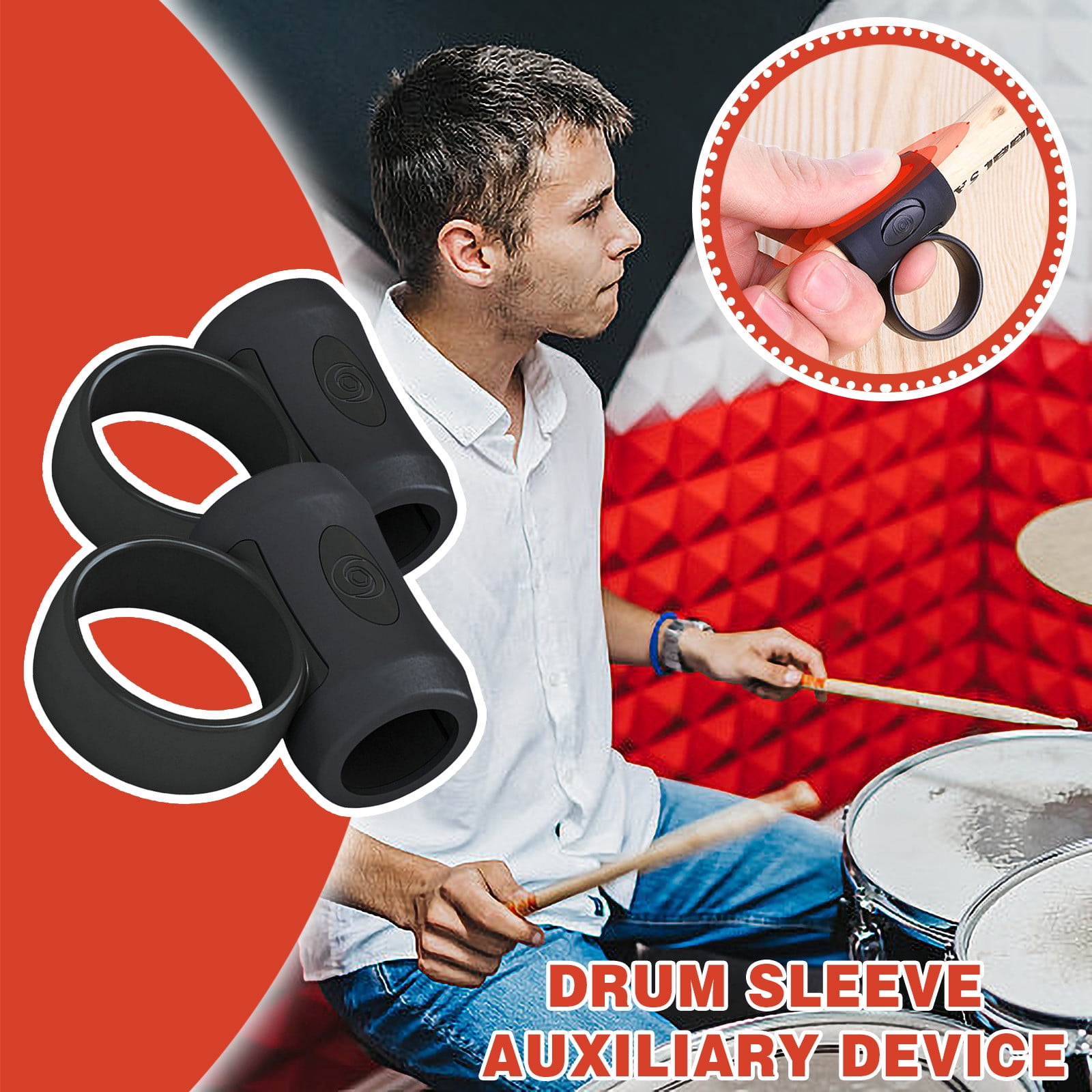2PCS Drumstick Clips Silicone Control Clip Finger Ring Drum Sticks Aid