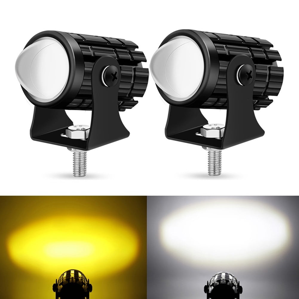 2PCS Dual Color Yellow White Led Spot Light Motorcycle Headlight