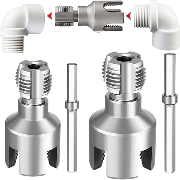 2PCS Dual-Function Pipe Thread Cutting Tool with 1/2'' & 3/4'' Dies | Integrated Internal & External Threading Tool, Electric Drill Compatible PVC Pipe Threader Kit for Home Repair