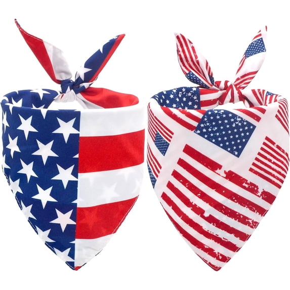 2PCS Dual-Layer Design Patriotic Dog Bandanas Outfit,Large Summer Triangle Reversible Memorial Day Independence Day American Flag 4th of July Scarf for Big Boy and Girl Dogs Red White Blue