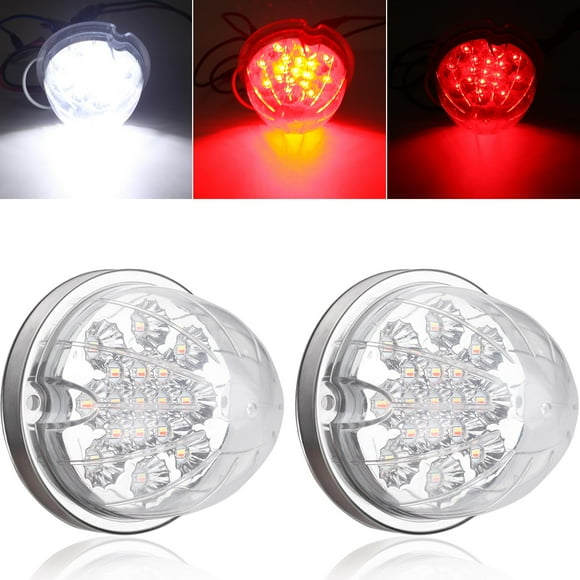 2PCS Dual Revolution Red Turn Signal and Marker White Auxiliary 17 LED Watermelon Lights, Clear Lens & Stainless Steel Bezel Marker Lights for Freightliner Kenworth Peterbilt Trailer Heavy Trucks C33