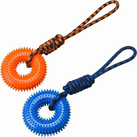 2PCS Durable  Dog Chew Toys With Sound And Spiky Ring Design For Fun Play