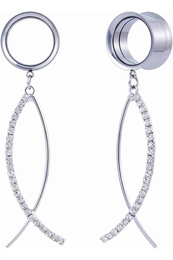 2PCS Ear Gauges Earrings Steel Ear Women Piercing Jewelry Geometric Zircon Cross Fish Shaped Dangle High-end Stainless Double Flared Dangle Tunnels and Plugs Screw Fit Expander Stretcher For[k693]