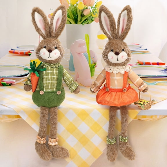 2PCS Easter 23in Plush Bunny Decorations Standing Rabbit Figure with Long Legs for Living Room Entryway Fireplace Spring Farmhouse Home Display