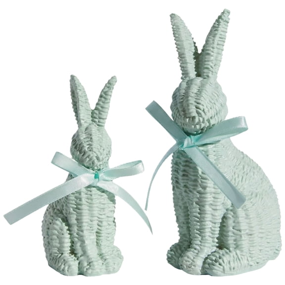 2PCS Easter Bunny Figurines 5.9in and 4.3in Plastic Rabbit Tabletop Decor for Spring Home Display, Cute Holiday Bunny Statue Set for Living Room Shelf Centerpiece