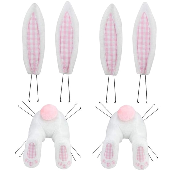 2PCS Easter Bunny and Ears DIY Wreath & Easter Egg Bunny Shape Cute Pink plaid